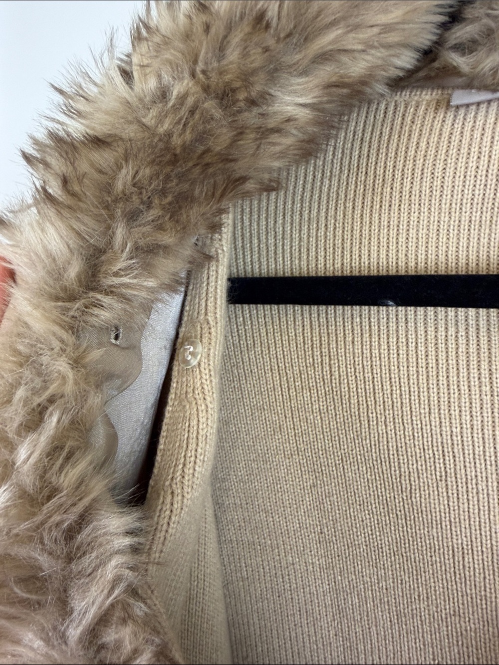Croft & Barrow Removable Faux Fur Collar Tie Front Cardigan Sweater Medium Beige - Picture 3 of 9